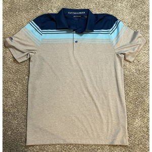 Cutter & Buck Men's Short Sleeve 3‎ Button Alki Valiant Stripe Golf Polo Size M